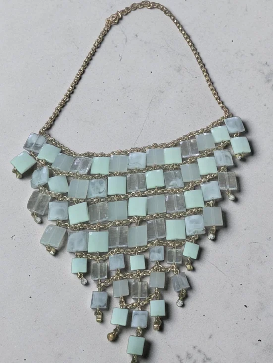 Gold-Plated Statement Necklace with Mint & Clear Stones - Picture 3 of 3